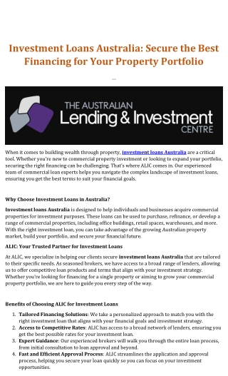 Investment loans australia