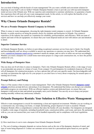 Orlando Dumpster Rentals: Your Solution to Effective Waste Management