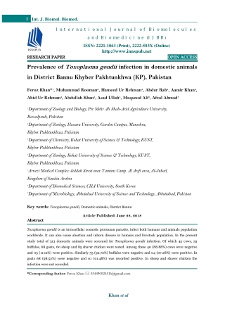 Prevalence of Toxoplasma gondii infection in domestic animals in District Bannu