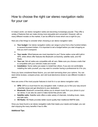 How to choose the right car stereo navigation radio for your car