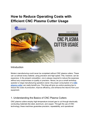 Efficient CNC Plasma Cutter Usage to Reduce Operating Costs