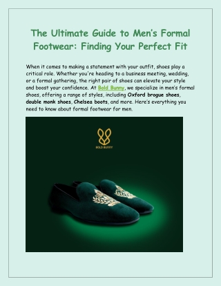 The Ultimate Guide to Men’s Formal Footwear - Finding Your Perfect Fit