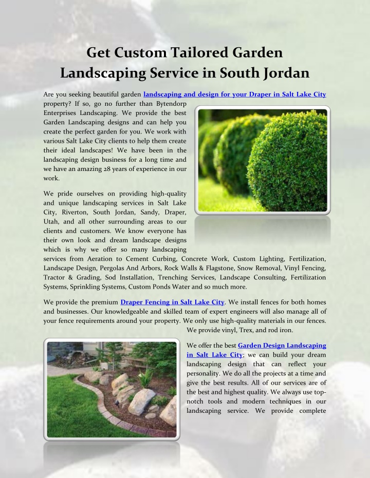 get custom tailored garden landscaping service