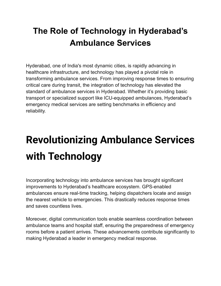 the role of technology in hyderabad s ambulance