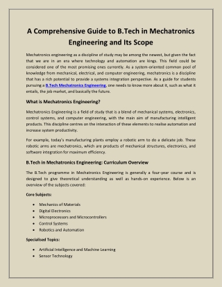 A Comprehensive Guide to B.Tech in Mechatronics Engineering and Its Scope