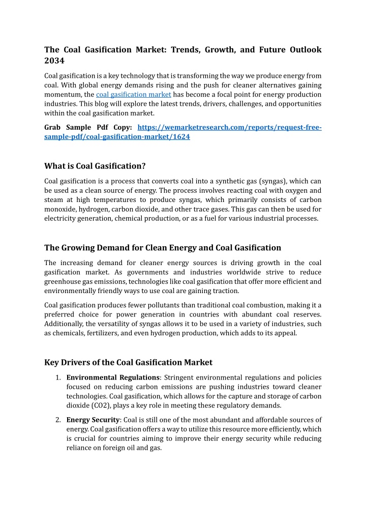 the coal gasification market trends growth