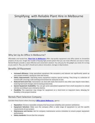 Simplifying  with Reliable Plant Hire in Melbourne