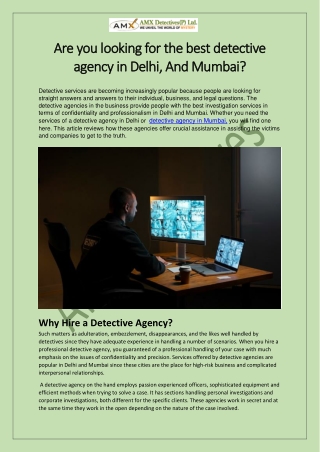 Are you looking for the best detective agency in Delhi, And Mumbai?