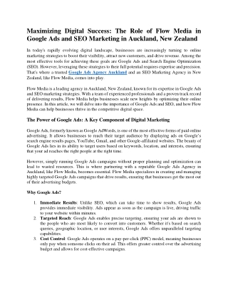 Maximizing Digital Success The Role of Flow Media in Google Ads and SEO Marketing in Auckland, New Zealand