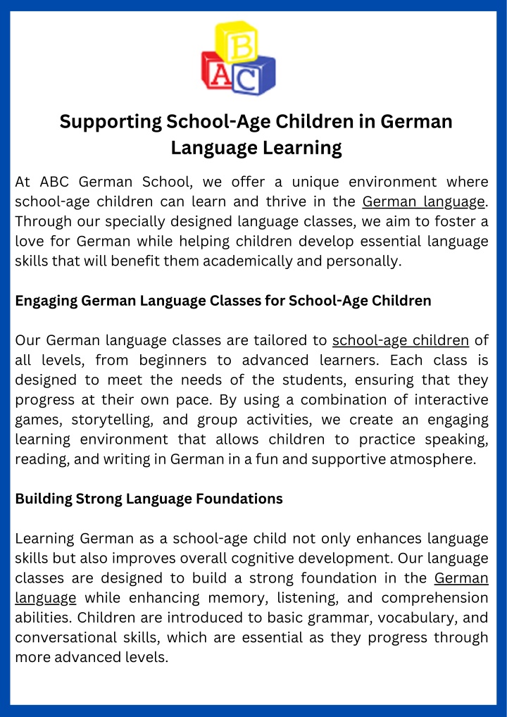 supporting school age children in german language