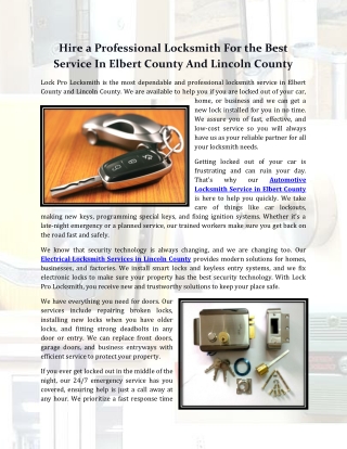 Hire a Professional Locksmith For the Best Service In Elbert County And Lincoln