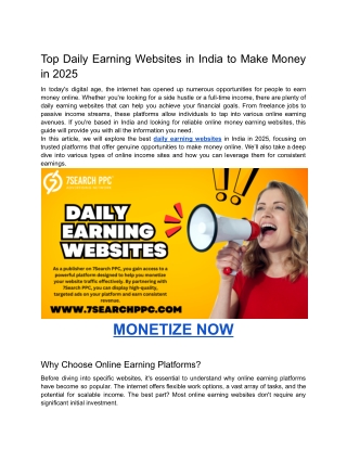 Top Daily Earning Websites in India to Make Money in 2025