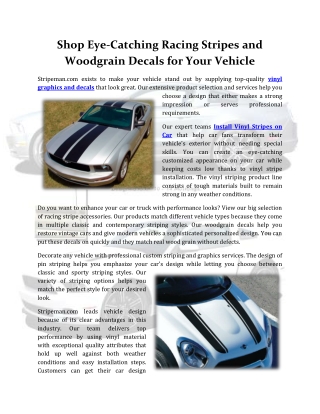 Shop Eye-Catching Racing Stripes and Woodgrain Decals for Your Vehicle