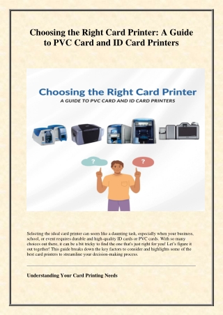 Choosing the Right Card Printer: A Guide to PVC Card and ID Card Printers
