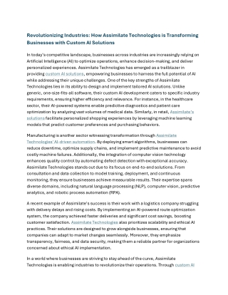 Revolutionizing Industries - How Assimilate Technologies is Transforming Businesses with Custom AI Solutions