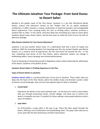 Jaisalmer Desert Safari - Best Desert Safari Camp Jaisalmer