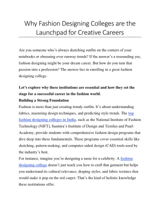 Why Fashion Designing Colleges are the Launchpad for Creative Careers