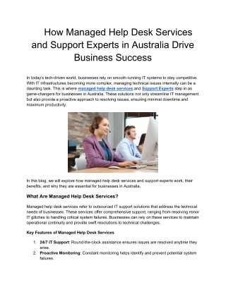 How Managed Help Desk Services and Support Experts in Australia Drive Business Success