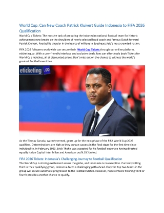 World Cup: Can New Coach Patrick Kluivert Guide Indonesia to FIFA 2026 Qualifica
