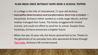 Plan India once without hope now a school