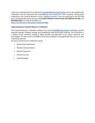 The Role of N10-008 Dumps in Achieving Network  Certification