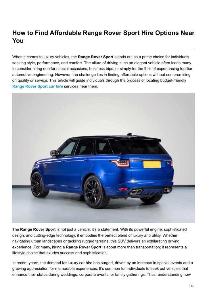 how to find affordable range rover sport hire