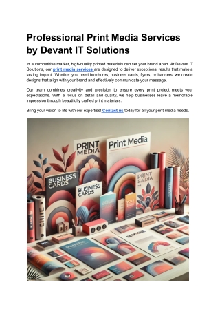 Professional Print Media Services by Devant IT Solutions