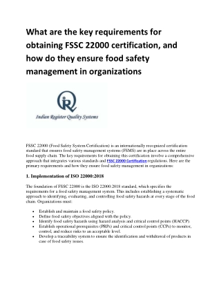 what are the key requirements for obtaining fssc