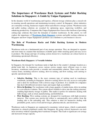 The Importance of Warehouse Rack Systems and Pallet Racking Solutions in Singapore