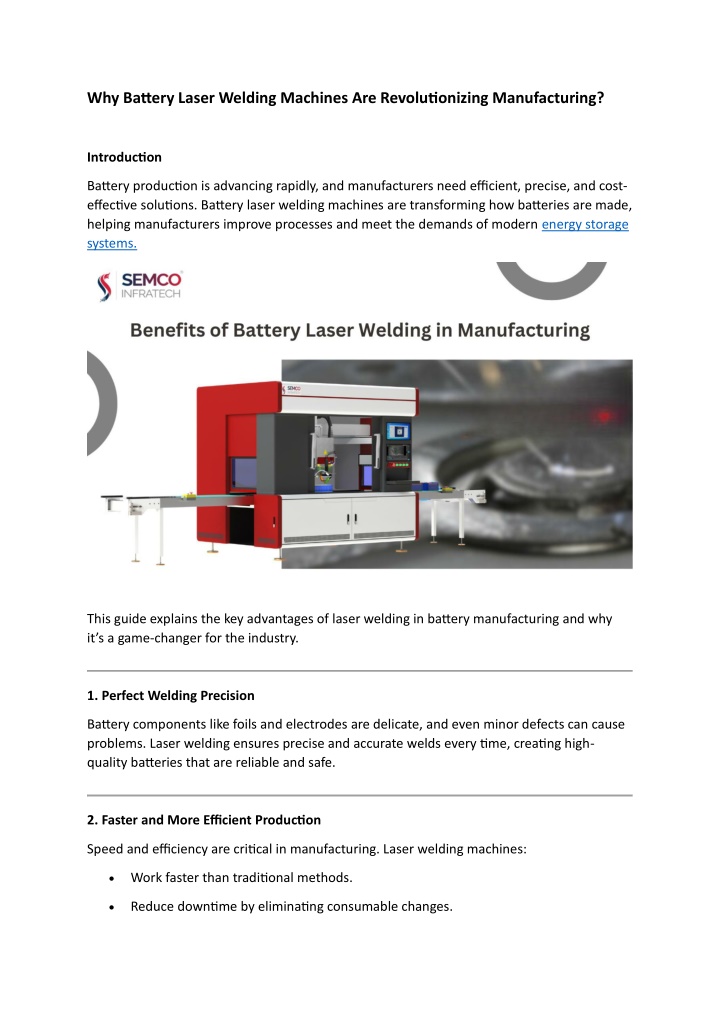 why battery laser welding machines