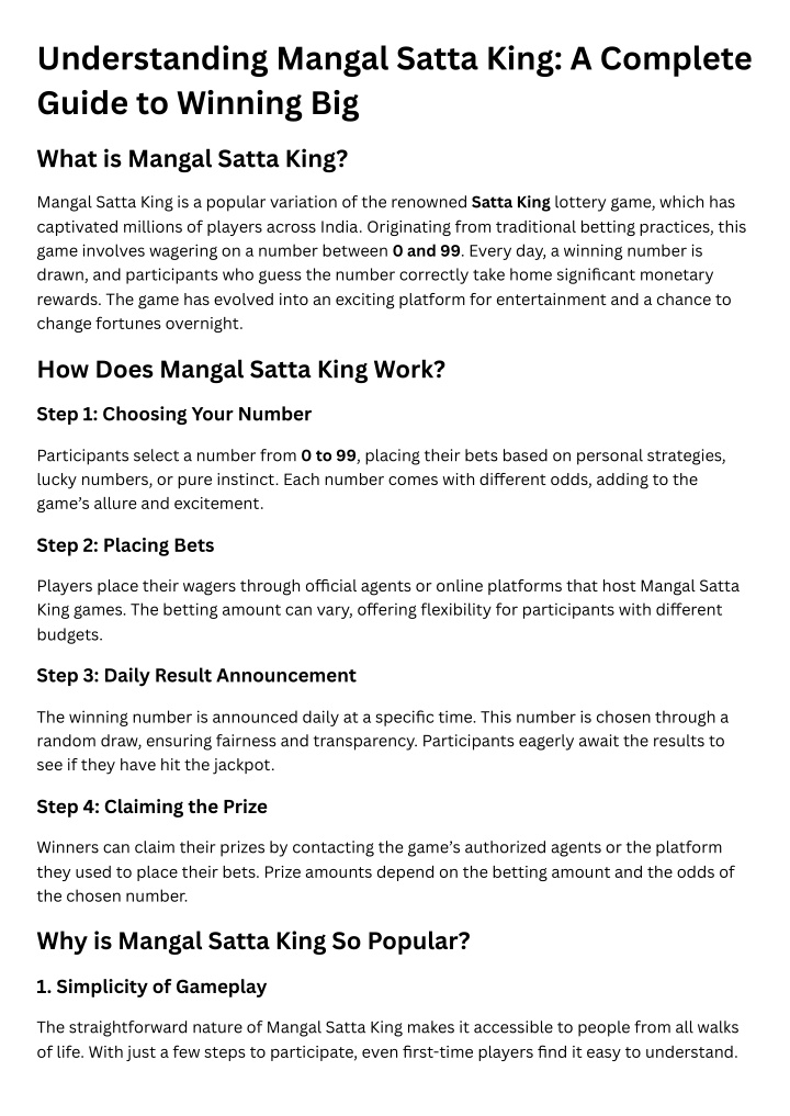 understanding mangal satta king a complete guide