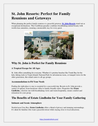 St. John Resorts Perfect for Family Reunions and Getaways