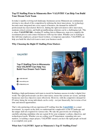 Top IT Staffing Firm in Minnesota How VALiNTRY Can Help You Build Your Dream Tech Team