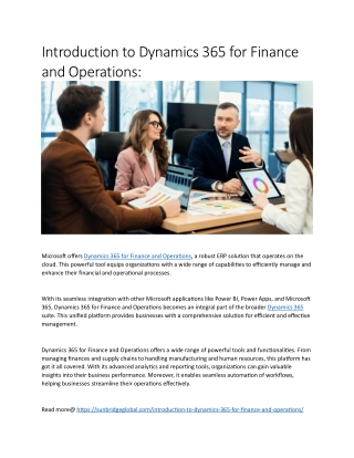 Introduction to Dynamics 365 for Finance and Operations:
