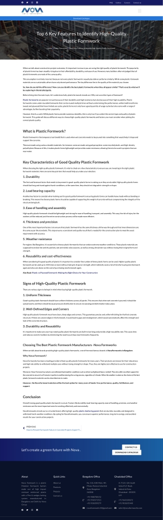 Top 6 Key Features to Identify High-Quality Plastic Formwork