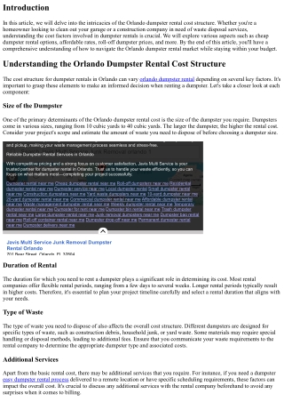 Understanding the Orlando Dumpster Rental Cost Structure