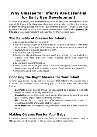 Why Glasses for Infants Are Essential for Early Eye Development