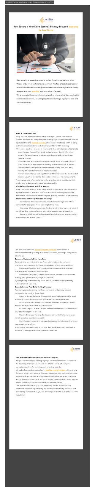 How Secure is Your Data Sorting? Privacy-Focused Indexing for Law Firms