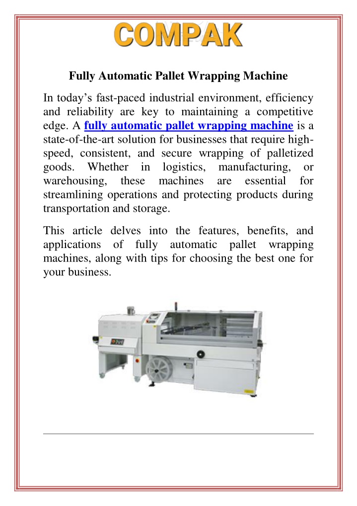 fully automatic pallet wrapping machine