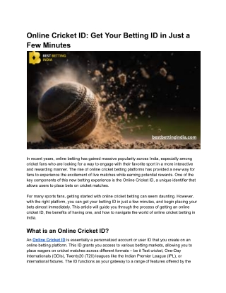 Online Cricket ID_ Get Your Betting ID in Just a Few Minutes in India