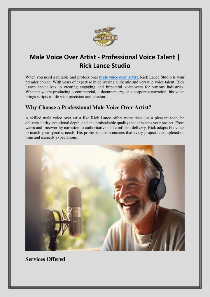 male voice over artist professional voice talent