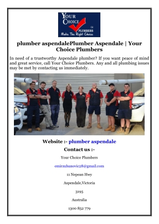plumber aspendaleplumber aspendale your choice