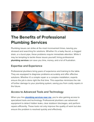 The Benefits of Professional Plumbing Services