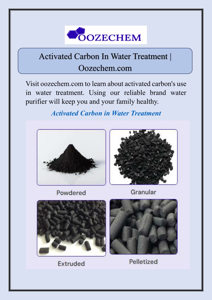 activated carbon in water treatment oozechem com