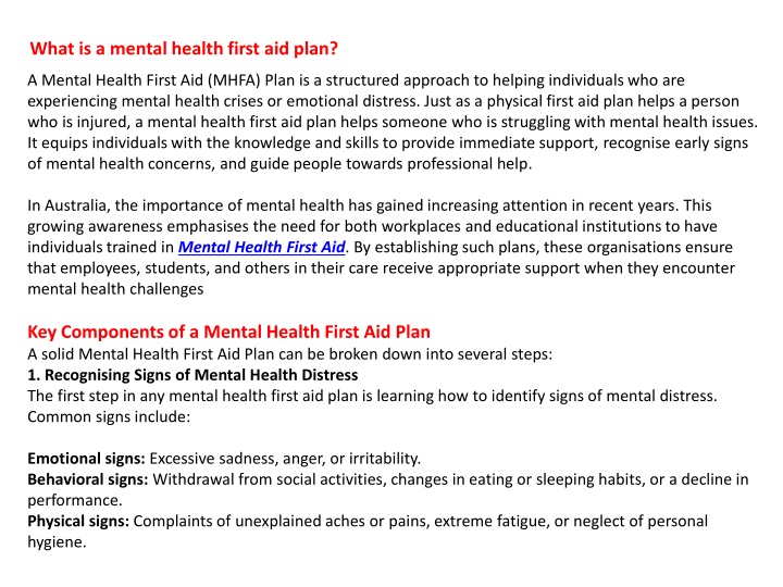 what is a mental health first aid plan