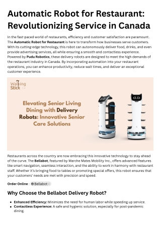 Automatic Robot for Restaurant Revolutionizing Service in Canada