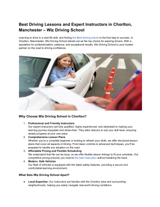 Best Driving Lessons and Expert Instructors in Chorlton, Manchester – Wiz Driving School