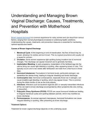 Understanding and Managing Brown Vaginal Discharge_ Causes, Treatments, and Prevention with Motherhood Hospitals