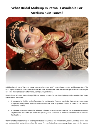 What Bridal Makeup In Patna Is Available For Medium Skin Tones