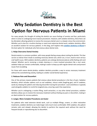 Why Sedation Dentistry is the Best Option for Nervous Patients in Miami